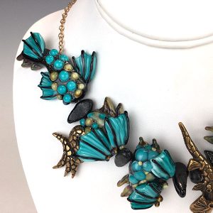 Teal Dragon Necklace by Oksana Puzhalova